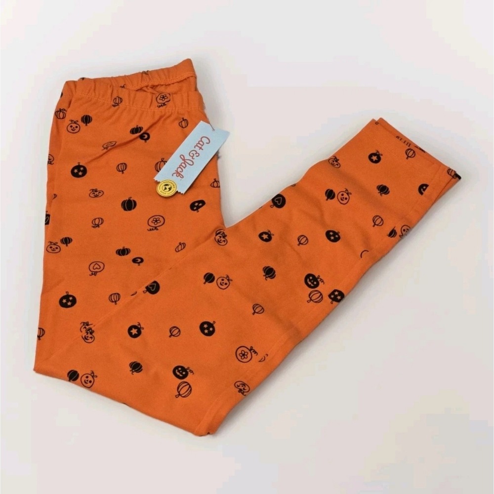 Cat & Jack Girls Orange Pumpkin Leggings XL 14 Halloween Tough Cotton Pants